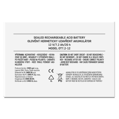 Акумуляторна батарея EMOS B9654, AGM, 12V, 7,2Ah, fast 4,7mm Акумуляторна батарея EMOS B9654, AGM, 12V, 7,2Ah, fast 4,7mm