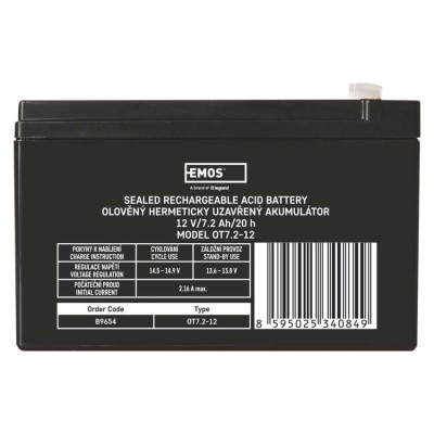 Акумуляторна батарея EMOS B9654, AGM, 12V, 7,2Ah, fast 4,7mm Акумуляторна батарея EMOS B9654, AGM, 12V, 7,2Ah, fast 4,7mm