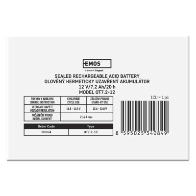 Акумуляторна батарея EMOS B9654, AGM, 12V, 7,2Ah, fast 4,7mm Акумуляторна батарея EMOS B9654, AGM, 12V, 7,2Ah, fast 4,7mm