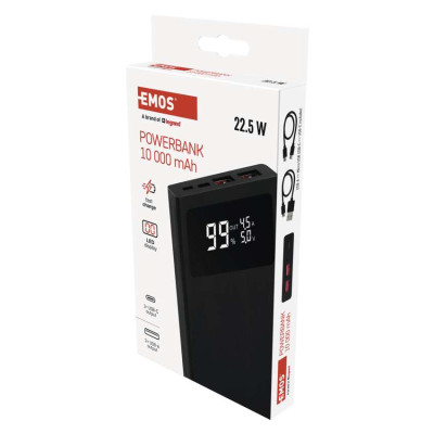 Павербанк EMOS B0531B BetaQ 10 22,5W / 10000mAh, чорний, PD20W Павербанк EMOS B0531B BetaQ 10 22,5W / 10000mAh, чорний, PD20W