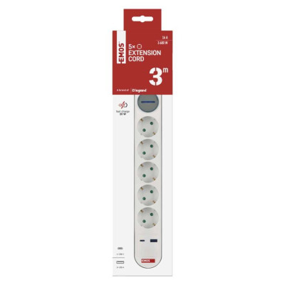 Мережевий подовжувач Emos P1523FC 5 розеток 3 м 1,5 мм² USB-A USB-C
