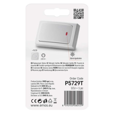 Кнопка для дзвінка EMOS P5729T 180м IP44 220V