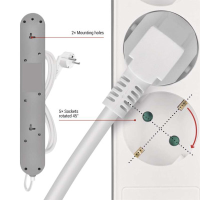 Мережевий подовжувач Emos P1523FC 5 розеток 3 м 1,5 мм² USB-A USB-C