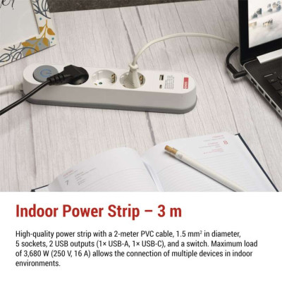 Мережевий подовжувач Emos P1523FC 5 розеток 3 м 1,5 мм² USB-A USB-C