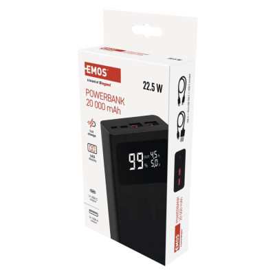 Павербанк EMOS B0532B BetaQ20 22,5W/20000mAh, чорний, PD20W Павербанк EMOS B0532B BetaQ20 22,5W/20000mAh, чорний, PD20W