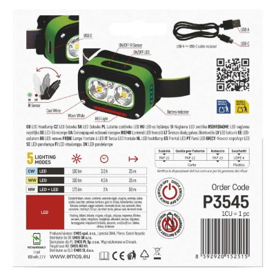 Ліхтар налобний акумуляторний Emos P3545 175 Lm 800 mAh Li-Ion