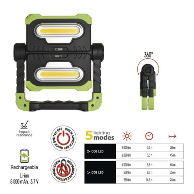 Ліхтар прожектор акумуляторний Emos P4536 2000 Lm 8000 mAh Li-Ion
