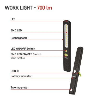 Ліхтар акумуляторний Emos P4538 700 Lm 1200 mAh пластик гума магніт