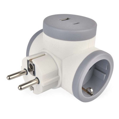 Адаптер розгалужувач мережевий EMOS P0077PD 2x розетка, 1xUSB-A, 1xUSB-C