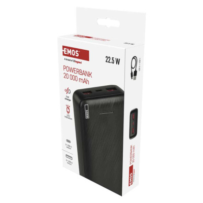 Павербанк EMOS B0572B 22,5W/20000mAh, чорний, PD20W Павербанк EMOS B0572B 22,5W/20000mAh, чорний, PD20W