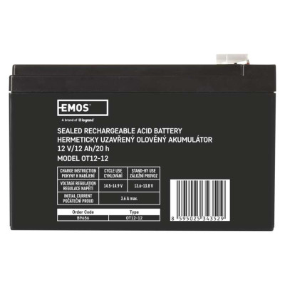Акумуляторна батарея EMOS B9656, AGM, 12V, 12Ah, fast 6,3mm Акумуляторна батарея EMOS B9656, AGM, 12V, 12Ah, fast 6,3mm