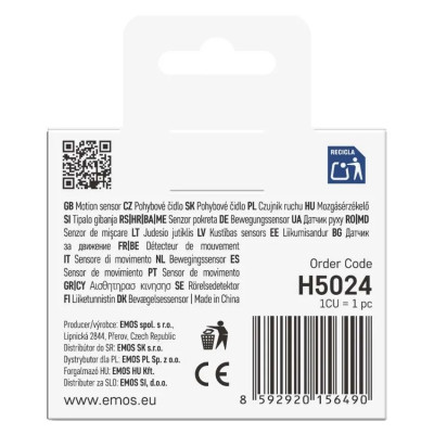 Розумний бездротовий датчик руху EMOS H5024 GoSmart PIR IP20 ZigBee 3.0 Розумний бездротовий датчик руху EMOS H5024 GoSmart PIR IP20 ZigBee 3.0