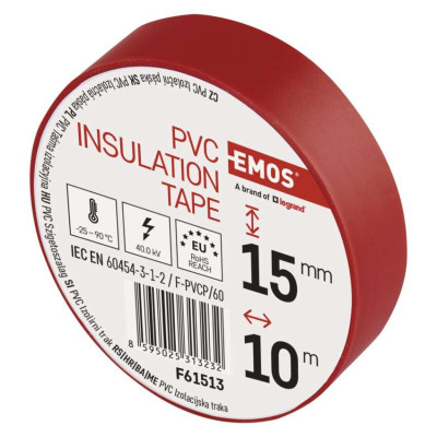 Ізоляційнв стрічка EMOS PVC 15/10 червоний F61513
