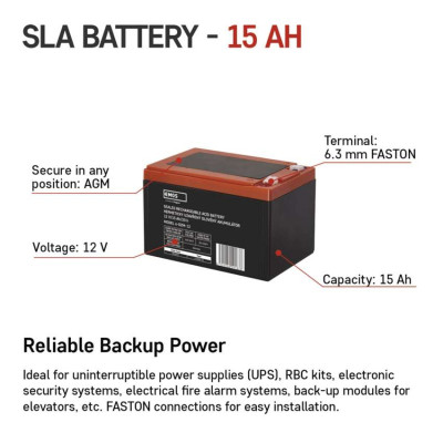 Акумуляторна батарея EMOS B9656V, AGM, 12V, 15Ah, fast 6,3mm Акумуляторна батарея EMOS B9656V, AGM, 12V, 15Ah, fast 6,3mm