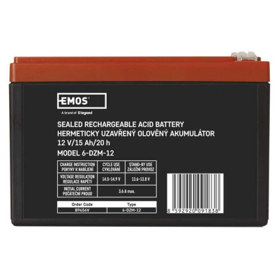 Акумуляторна батарея EMOS B9656V, AGM, 12V, 15Ah, fast 6,3mm Акумуляторна батарея EMOS B9656V, AGM, 12V, 15Ah, fast 6,3mm