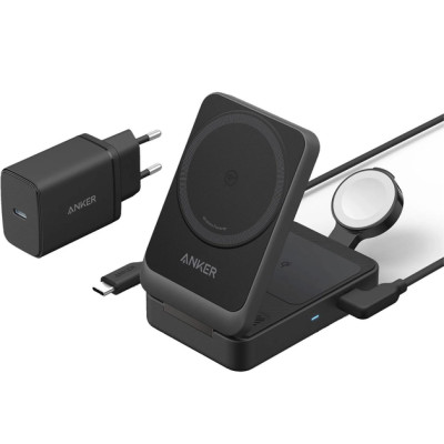 Док-станція Anker Magsafe MagGo 3-in-1 Qi2 15W 40W USB-C Charger Black (A2918)