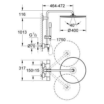 Rainshower System 400 Душова система з термостатом для настінного монтажу (27174001) Rainshower System 400 Душова система з термостатом для настінного монтажу (27174001)