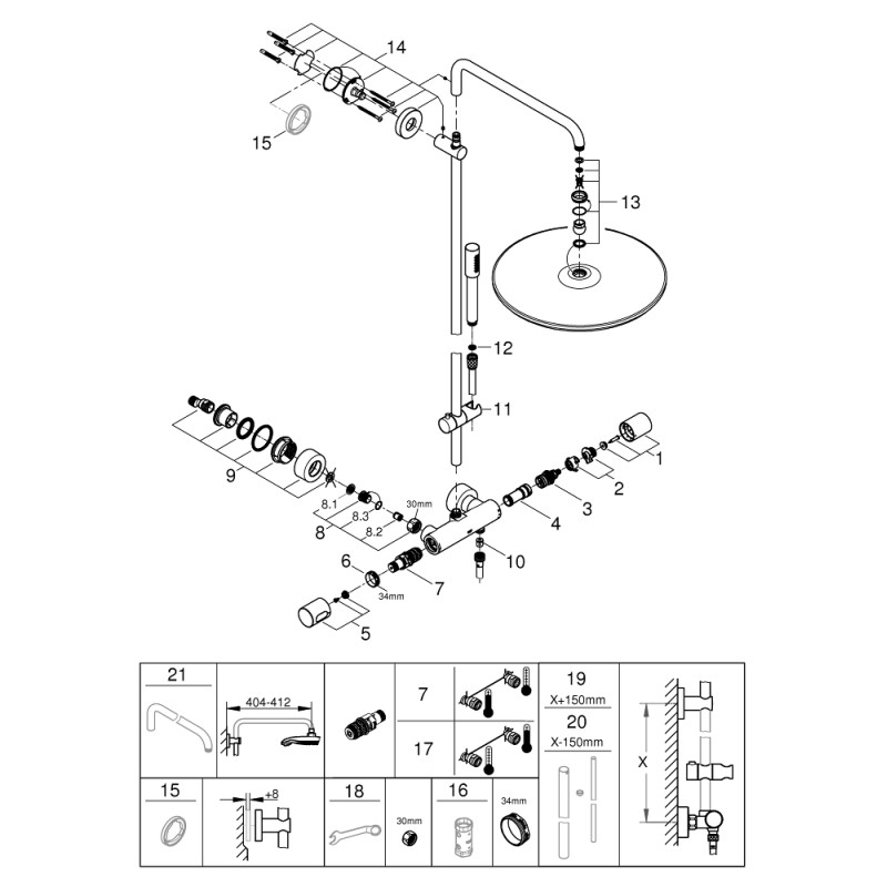 Rainshower System 400 Душова система з термостатом для настінного монтажу (27174001)