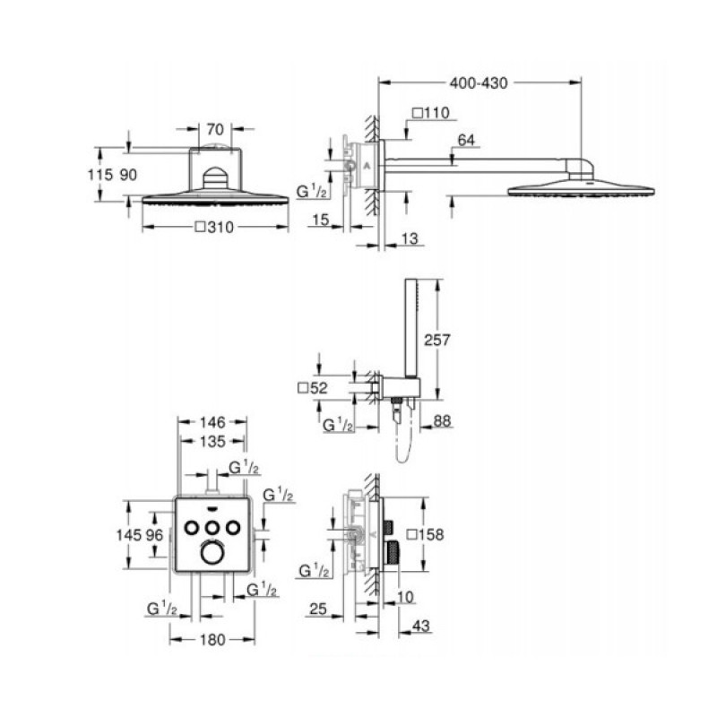 Grohtherm SmartControl Душовий комплект Rainshower SmartActive 310 Cube (34706000)