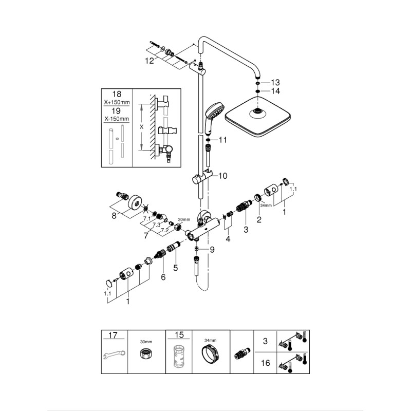 Tempesta Cosmopolitan System 250 Cube Душова система з термостатом для настінного монтажу (26689000)