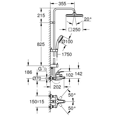 Tempesta Cosmopolitan System 250 Cube Душова система з одноважільним змішувачем для ванни (26693000)