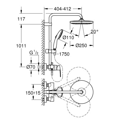 Tempesta System 250 Душова система із одноважільним змішувачем настінного монтажу (26673001)