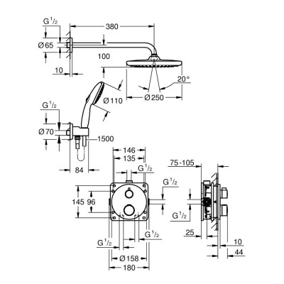 Grohtherm Душова система скрытого монтажу з Tempesta 250 (34872000)
