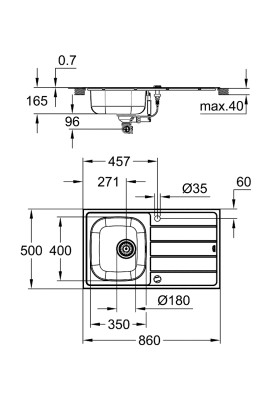 Комплект Мийка для кухні 860 x 500 мм + Eurosmart Одноважільний змішувач (31565SD1)