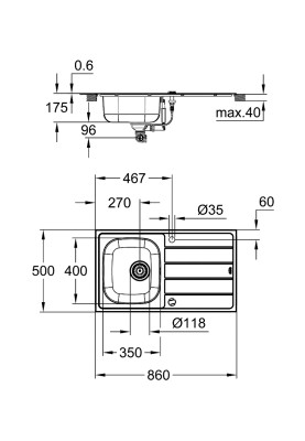 Мийка для кухні 860 x 500 мм із ексцентриком, 1 чаша (31552SD1)
