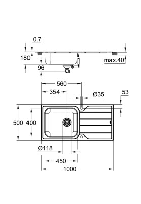 Мийка для кухні 1000 x 500 мм з ексцентриком, 1 чаша, матова (31563SD1)