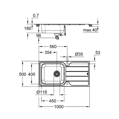 Мийка для кухні 1000 x 500 мм з ексцентриком, 1 чаша, матова (31563SD1)