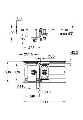 Мийка для кухні 1000 x 500 мм з ексцентриком, 2 чаші, матова (31572SD1)