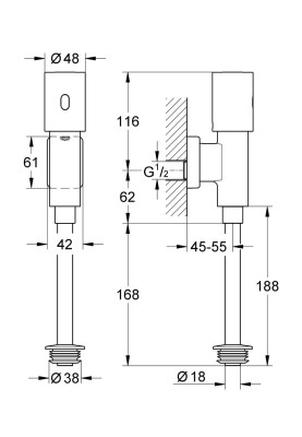 Tectron Rondo Сенсорний змив для пісуара, живлення від батареї 6V, хром (37421000)
