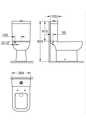 Bau Edge Змивний бачок зовнішнього монтажу підвод знизу (39861000)