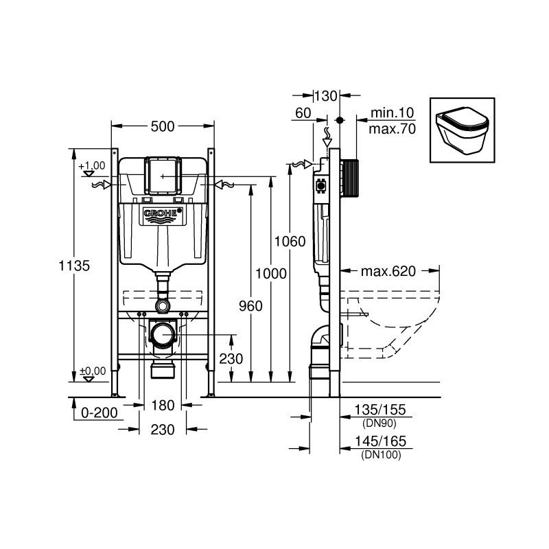 Система інсталяції для унітазу GROHE Rapid SL (1,13 м) з підключеннями (38840000)