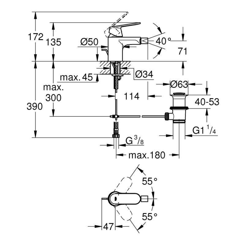 Eurosmart Cosmopolitan Одноважільний змішувач для біде S-Size (32839000)