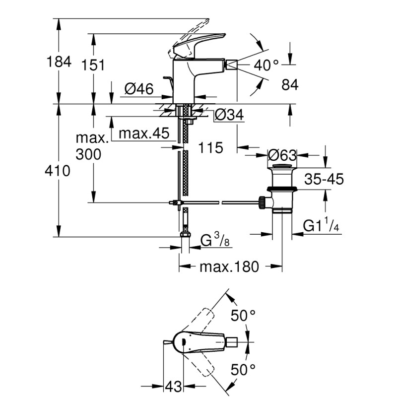 Eurosmart Одноважільний змішувач для біде S-Size (329292433)