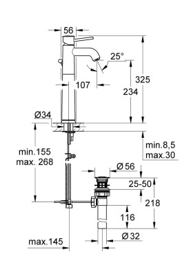 BauClassic Одноважільний змішувач для раковини XL-Size (32868000)