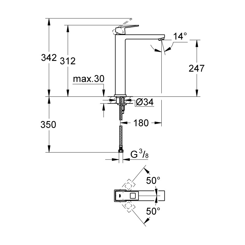 Eurocube Одноважільний змішувач для раковини  XL-Size (23406000)