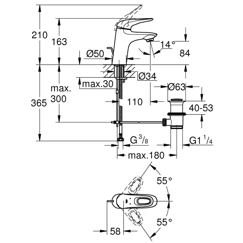 Eurostyle Одноважільний змішувач для раковини S-Size  (33558003)