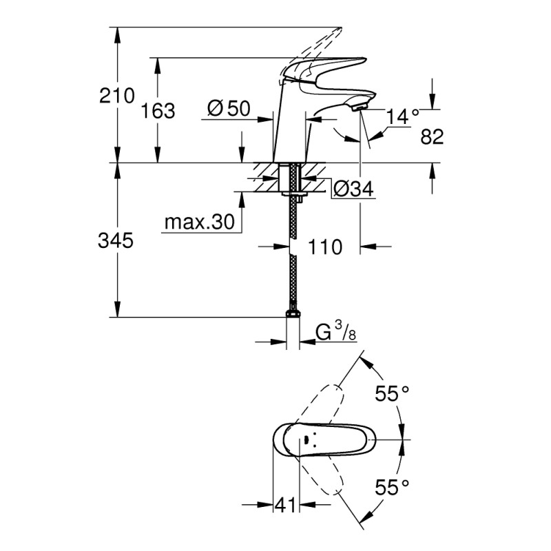 Eurostyle Одноважільний змішувач для раковини S-Size (23715003)
