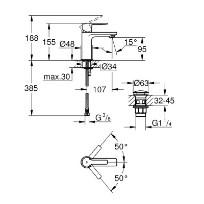 Lineare Одноважільний змішувач для раковини XS-Size (23791001)