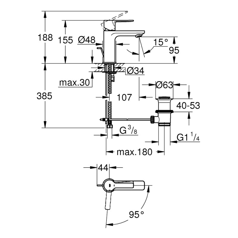 Lineare Одноважільний змішувач для раковини  XS-Size (23790001)