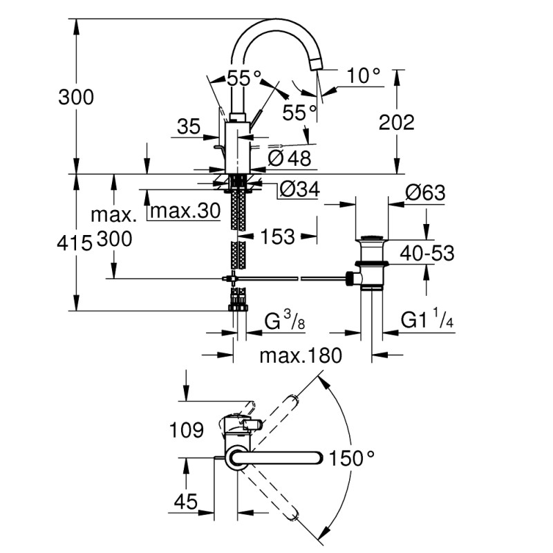 Eurosmart Cosmopolitan Одноважільний змішувач для раковини L-Size (32830001)
