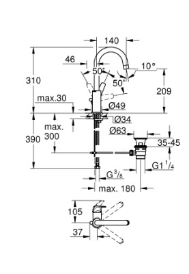 BauFlow Одноважільний змішувач для раковини L-Size (23753000)
