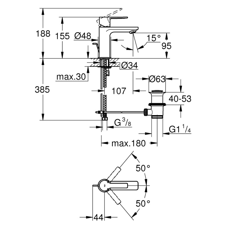 Lineare Одноважільний змішувач для раковини XS-Size (32109DC1)