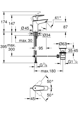 BauEdge New Одноважільний змішувач для раковини S-Size LowFlow (23894001)