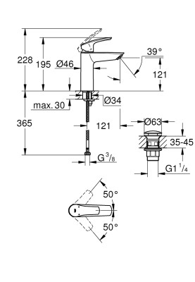 Eurosmart New Одноважільний змішувач для раковини M-Size + натискний донний клапан (23923003)