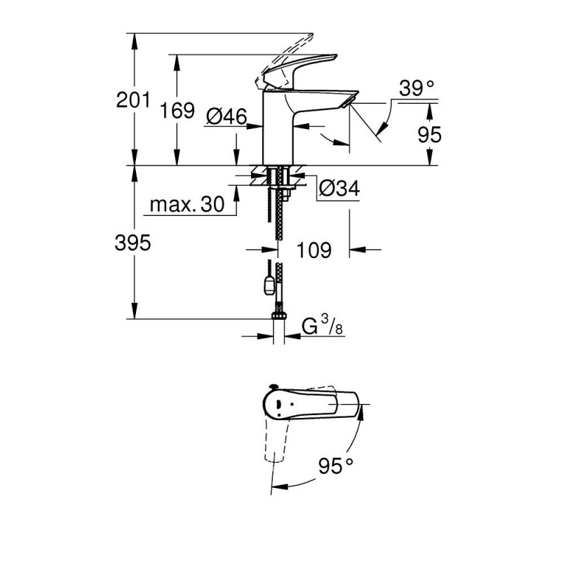 Eurosmart Одноважільний змішувач для раковини S-Size (23372003)
