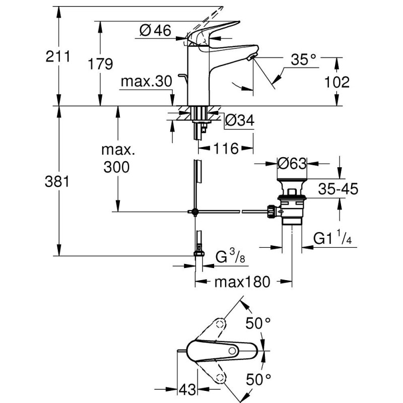Euroeco Одноважільний змішувач для раковини M-Size (24265001)